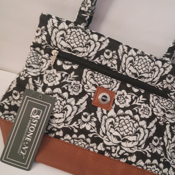 Stone & Co. Handbags - Stone & Co. Black and Tan Floral Shoulder Bag
